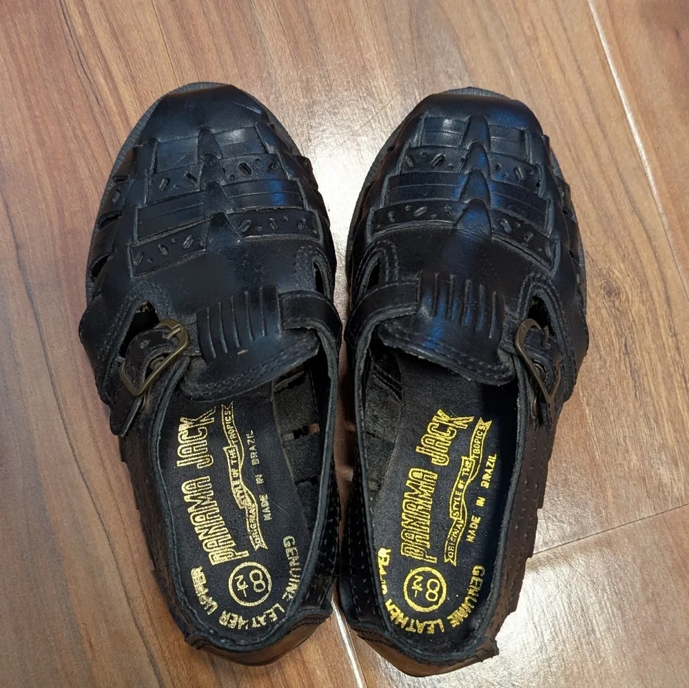 Panama Jack Vintage Genuine Leather Black Fisherman Sandals Unisex‎ Kids 8 1/2